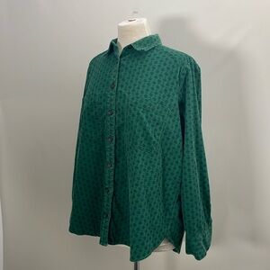 Free People Green Printed Corduroy Oversized Button Down Shacket